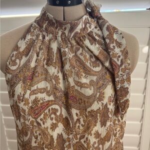 INC International Concepts Paisley Halter Blouse - Brown and Cream